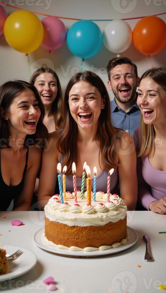 A birthday party gathering In the original prompt A family portrait featuring children enjoying a funfilled birthday party with cake balloons and laughter photo