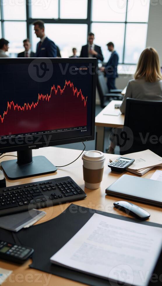 Stock market chart with a redlight graph illustrating an unsuccessful investment scenario within a business context photo
