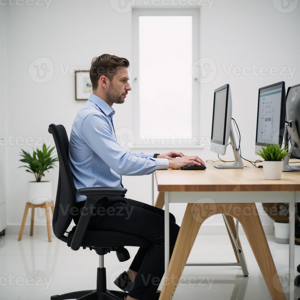 A dedicated employee delivering technical support and expertise within a streamlined office environment photo