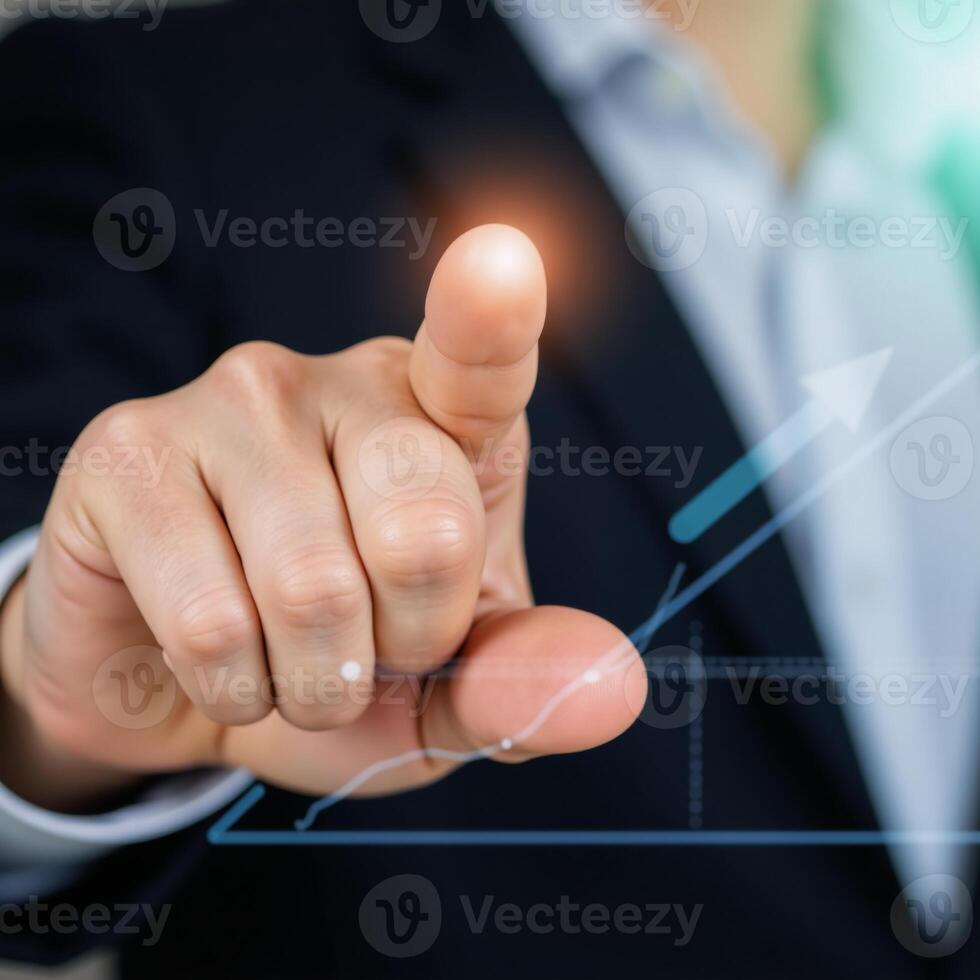 Pointer highlights upward trend on stock market chart signifying growth and prosperity photo