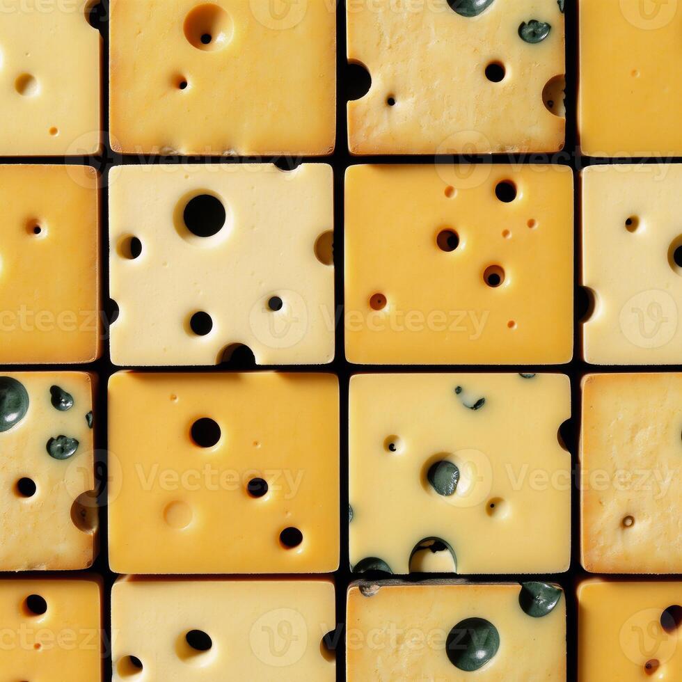 Graphic design Cheese pattern showcasing diverse slices with holes distinct textures photo