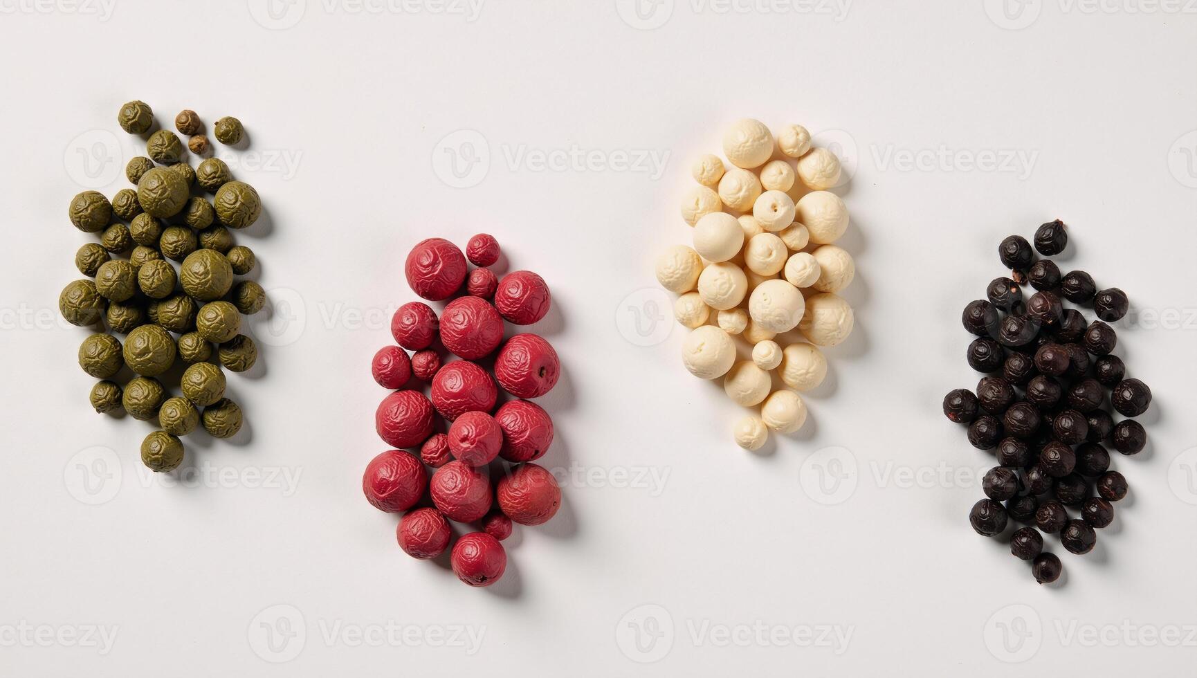 Isolated topview image showcases a set of A Peppercorns Mix against a plain backdrop photo