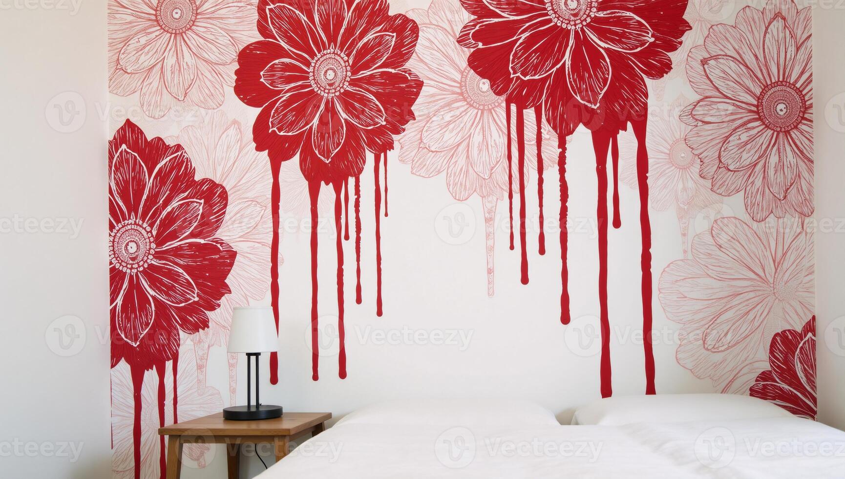 Redandwhite floral wall decal featuring splattered paint effects for various design applications such as cards posters or interiors photo