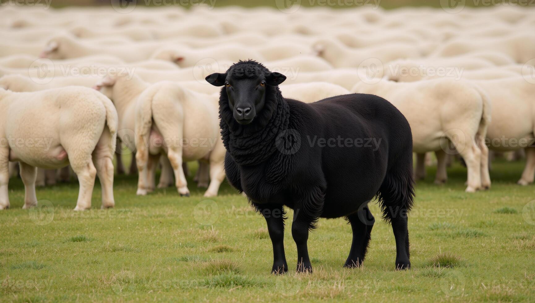 Black sheep stands apart from herd emblematic of distinctiveness photo