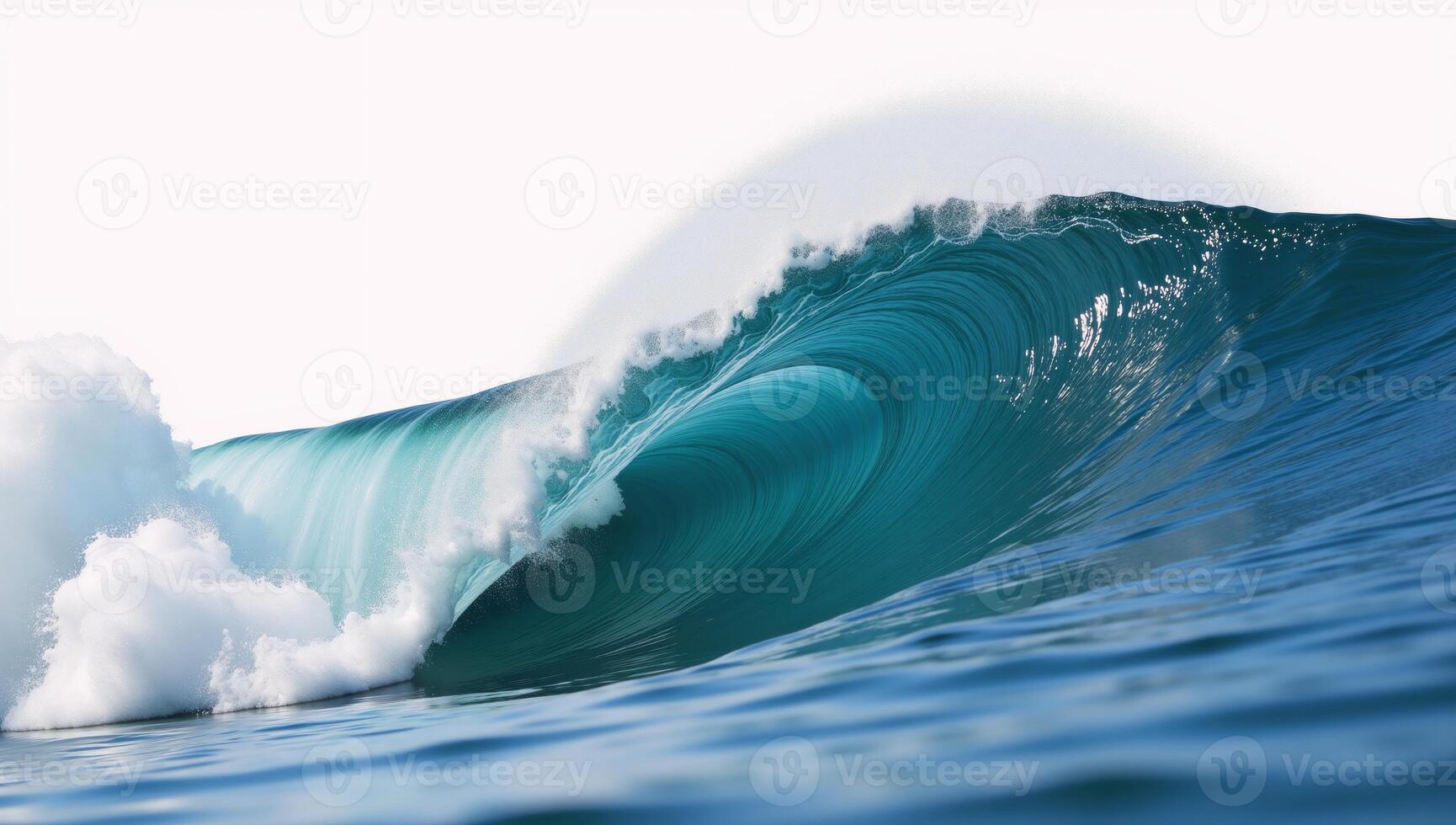 A closeup of an isolated blue ocean wave against a blank backdrop photo