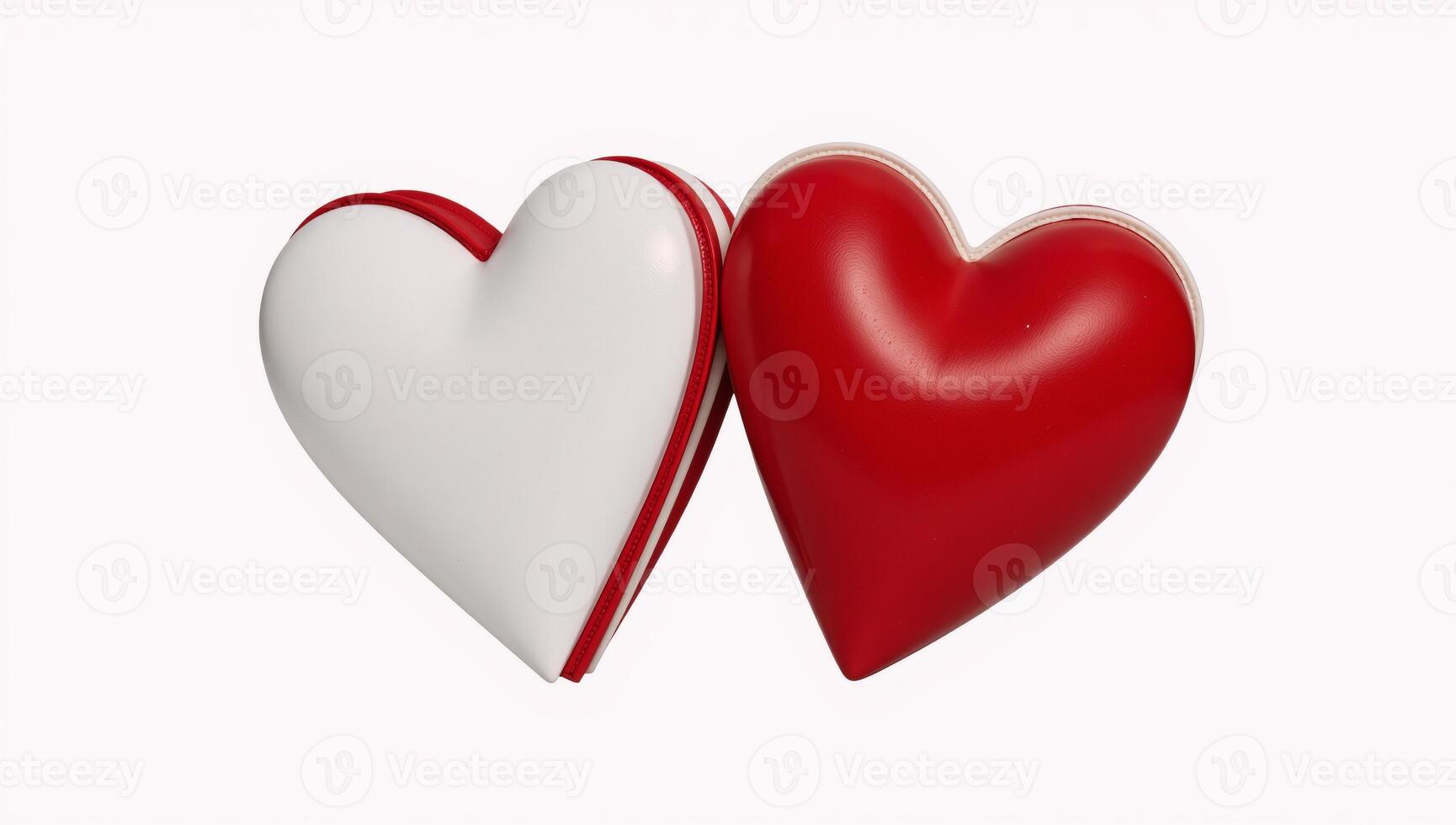 Two heart shapes red white rendered as an isolated cutout design on a blank background photo
