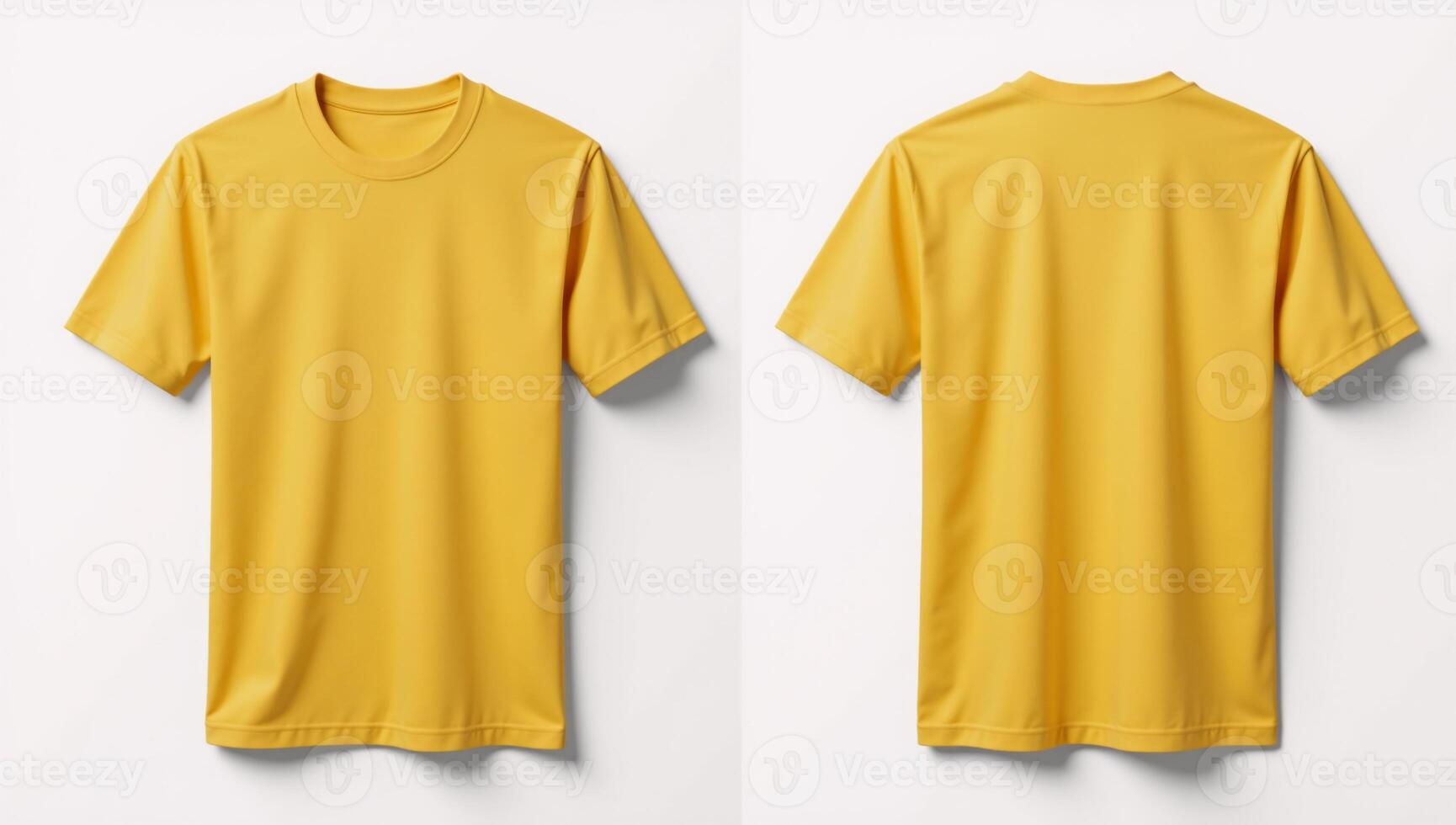 Mockup of blank mustard yellow tshirt front and back against white background for design purposes photo