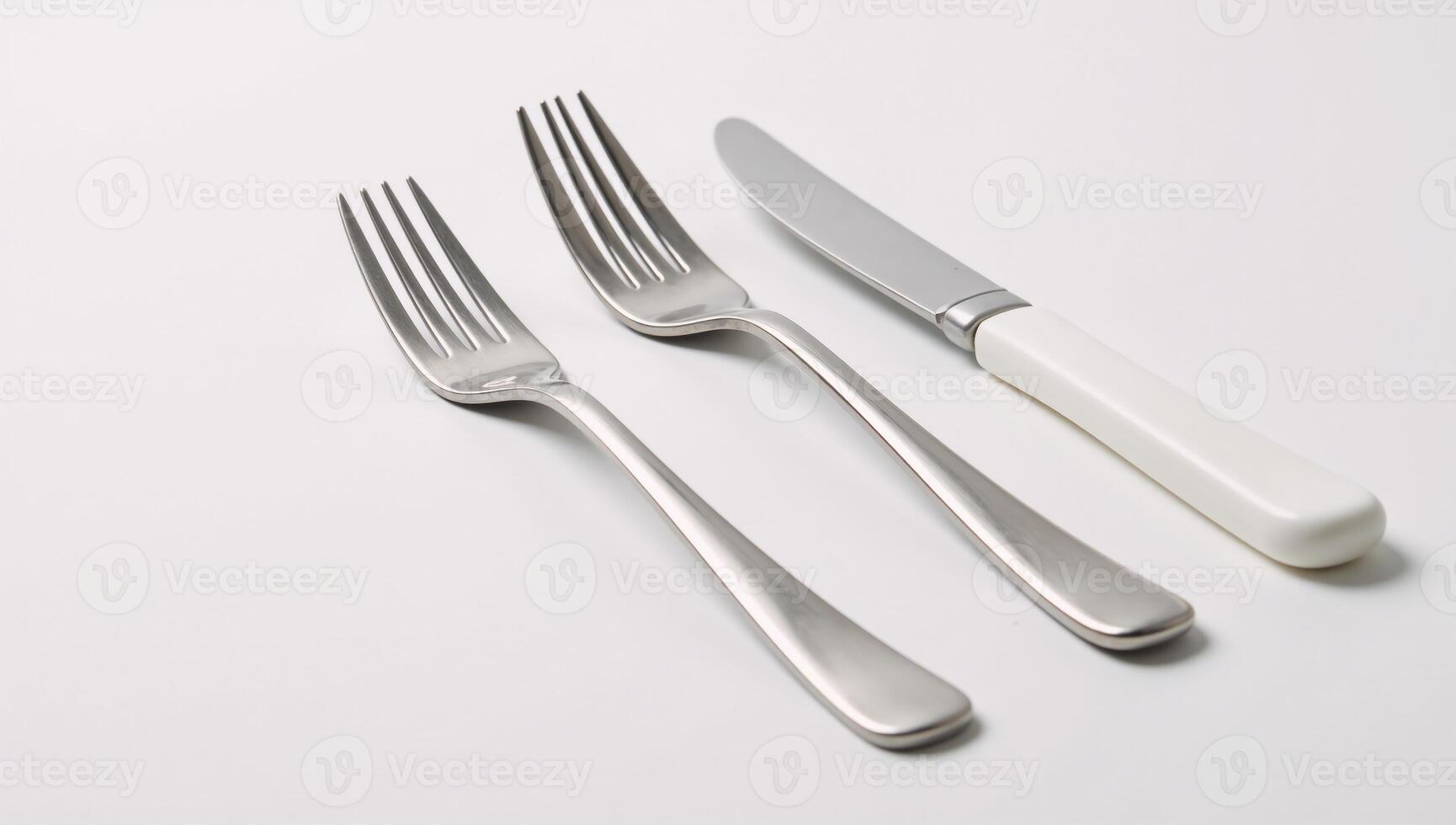 Isolated fork and knife set against white backdrop with sharp focus photo