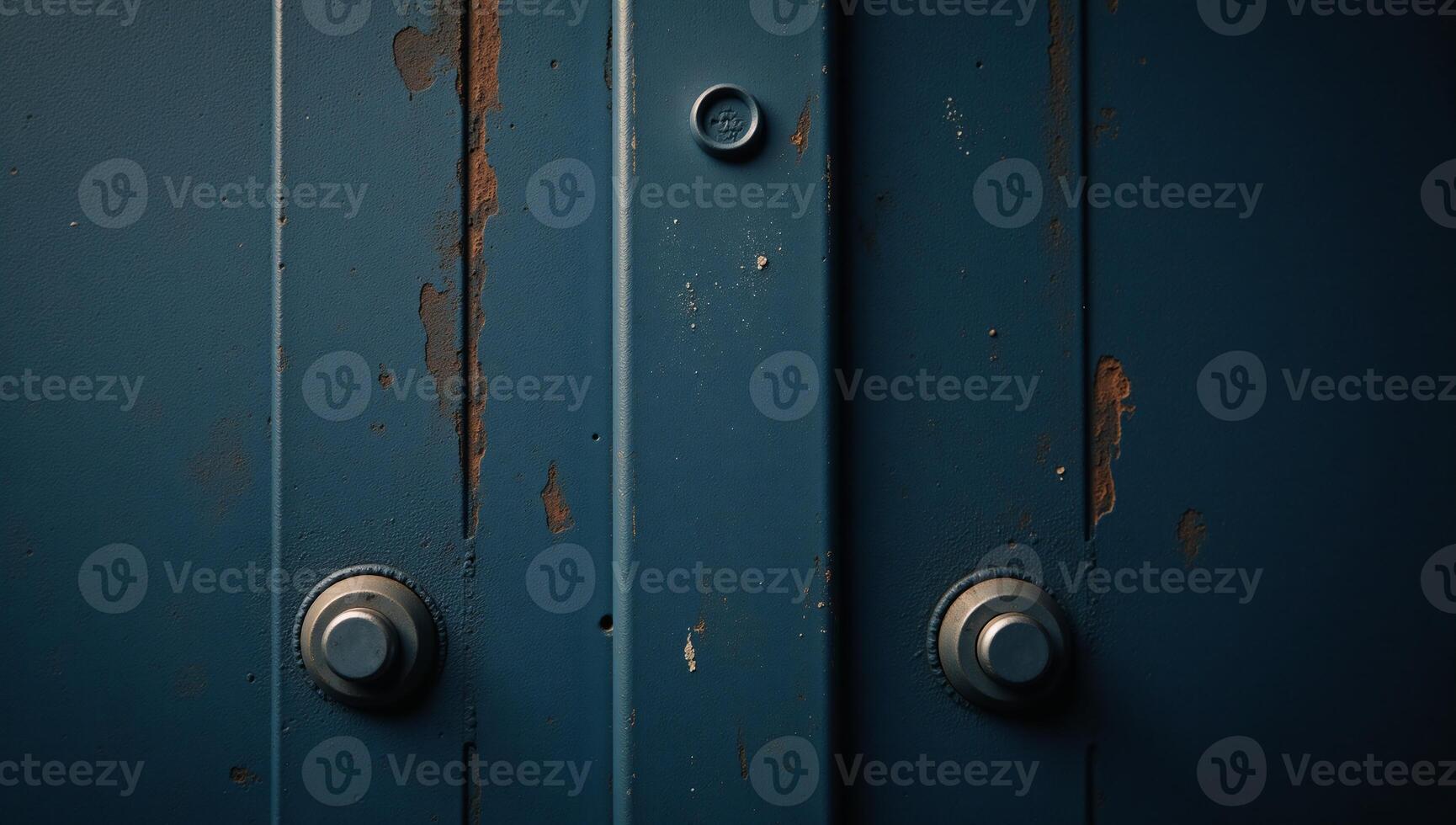Closeup image showcases an aged metal surface with dusty textures reminiscent of old films on a dark blue background photo
