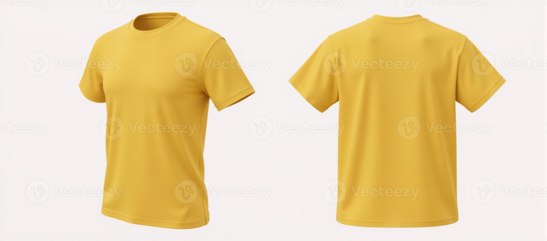Mockup of blank mustard yellow tshirt front and back against white background for design purposes photo