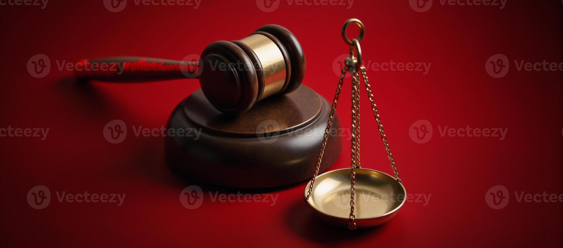 Gavel and Scales depicting justice against a vivid red backdrop photo