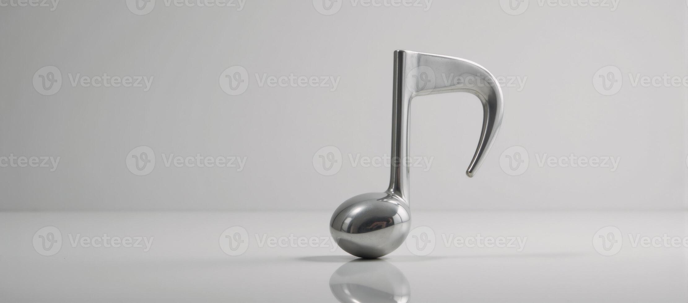Music note symbol rendered as silverchrome float against a pure white backdrop photo