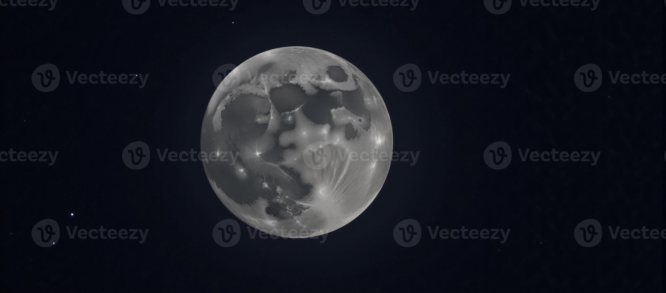 A detailed depiction of the moons rugged surface illuminated by stars against a night sky photo