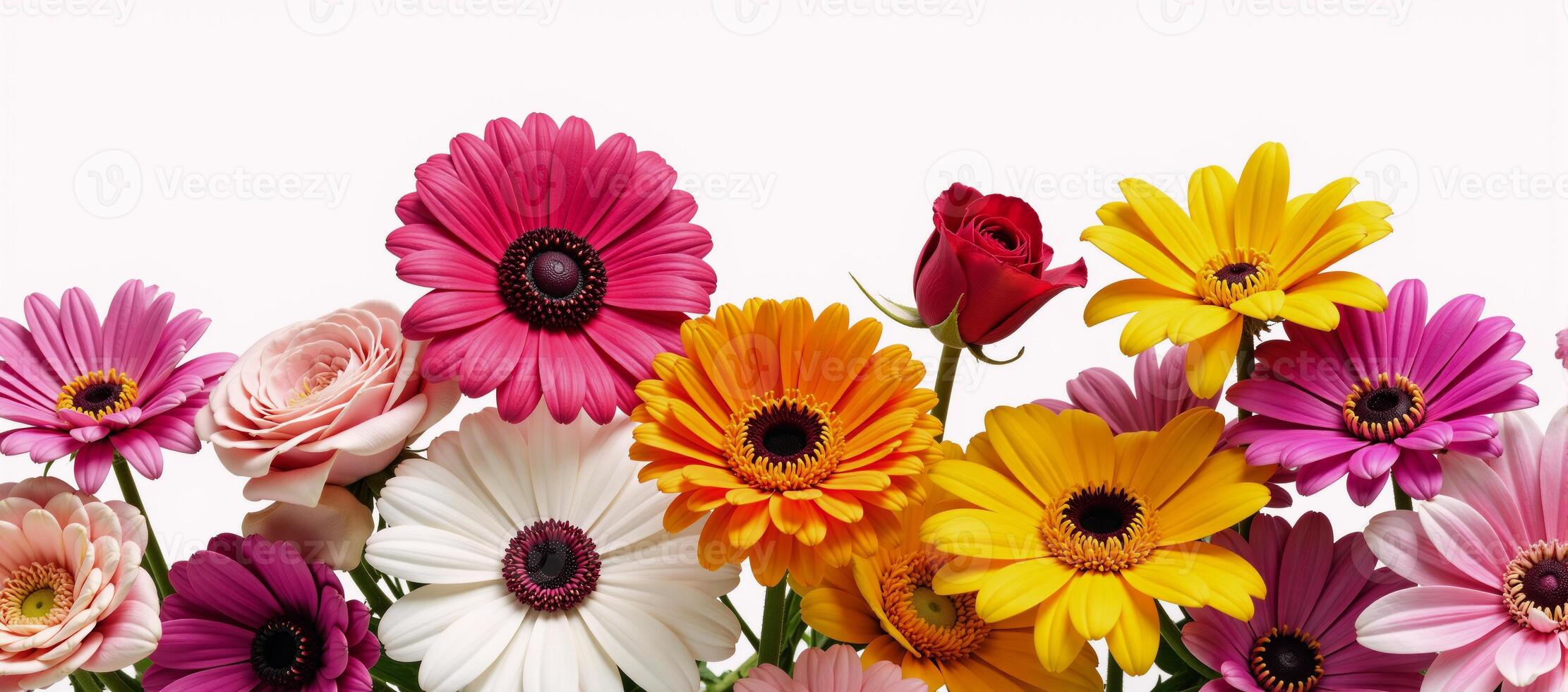 Vibrant floral arrangement against a pristine white backdrop Isolated composition photo