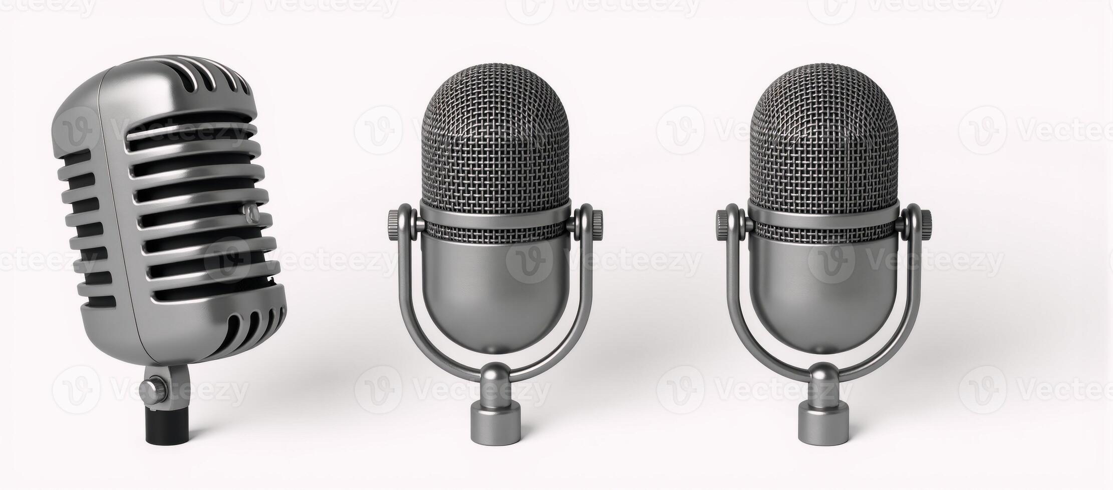 Highresolution 3D microphone icon with intricate detail isolated on plain background photo