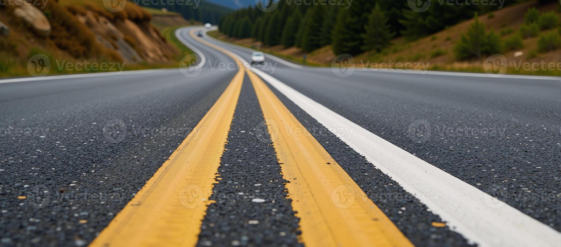 A roadway defined by painted white lines photo