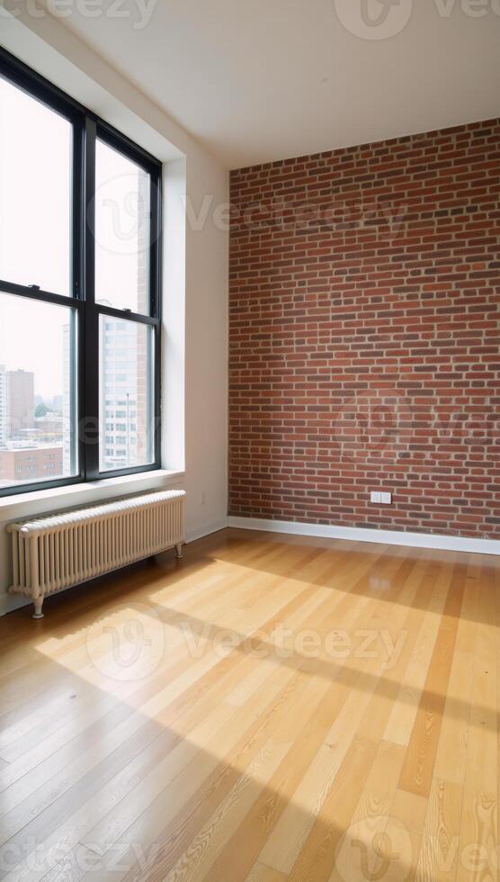 Loftstyle room with contemporary brick walls and wood floors photo