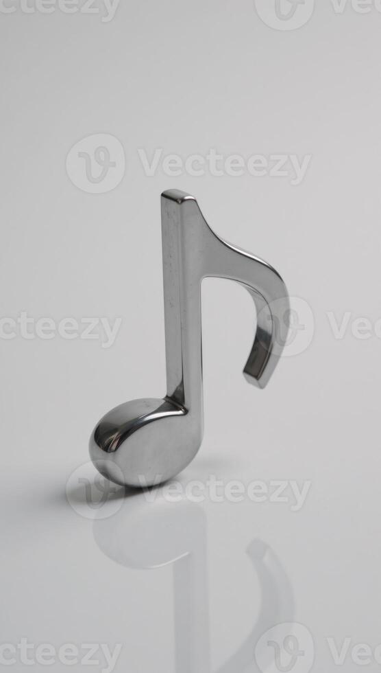 Music note symbol rendered as silverchrome float against a pure white backdrop photo
