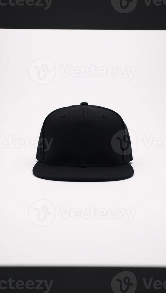 Black Snapback Hat on White Background Isolated photo
