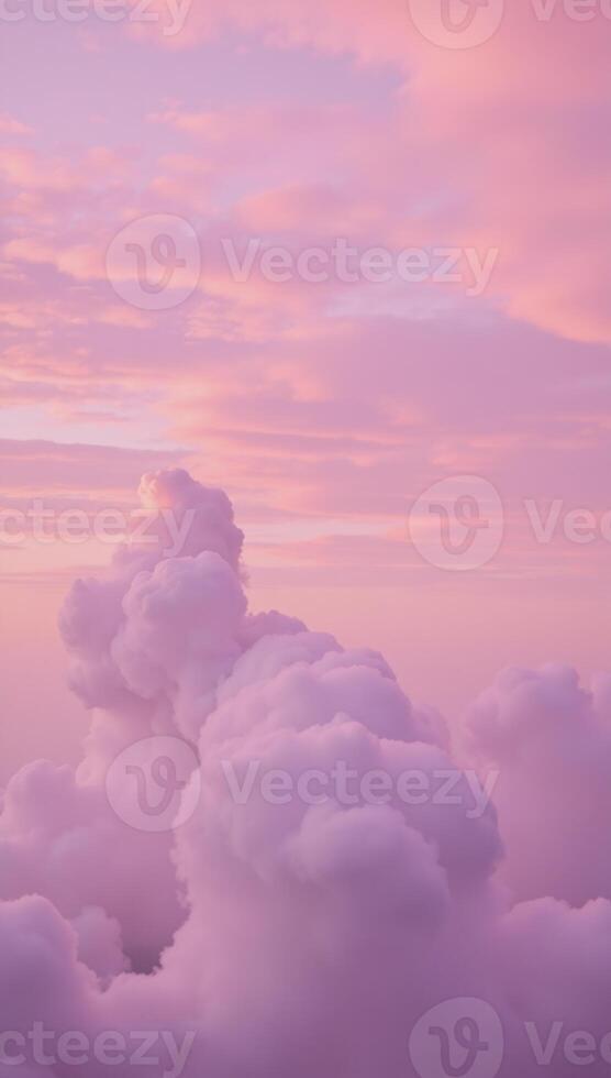 A soft pastel image featuring pink clouds above a serene landscape photo