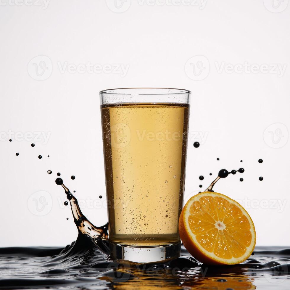 Black refreshment on a white background with splatters photo