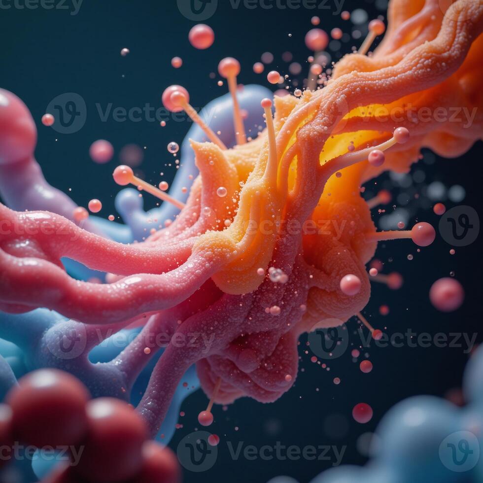 An abstract depiction of a catalyst igniting a chemical transformation with energetic molecules photo
