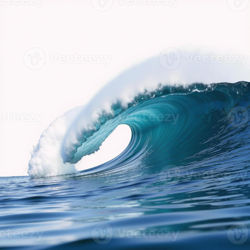 A closeup of an isolated blue ocean wave against a blank backdrop photo