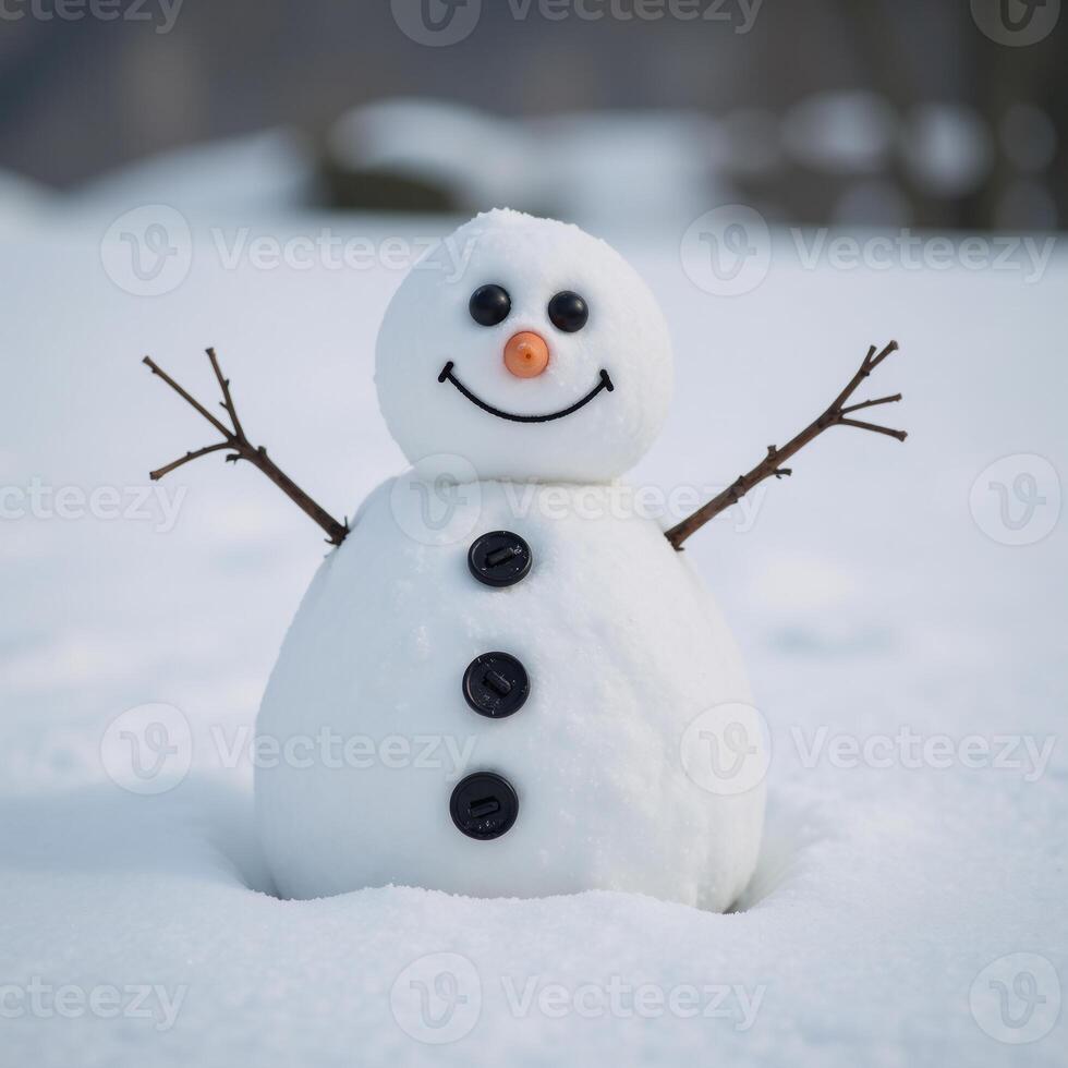 Happylooking snowman with coal eyes adds a whimsical charm amidst winters chill photo