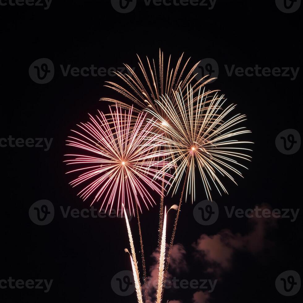 Vibrant firework display against starry backdrop at nighttime photo