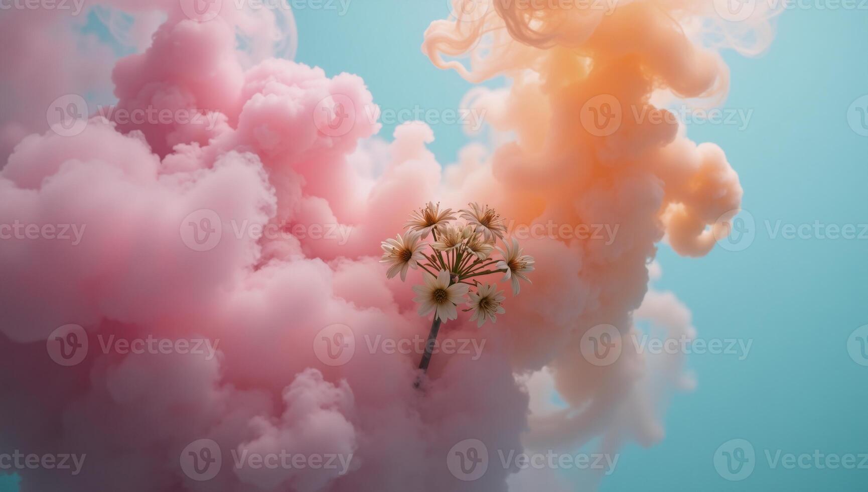 Pasteltoned abstract soft smoke background with an ethereal and dreamy design featuring shades of pink blue and orange photo