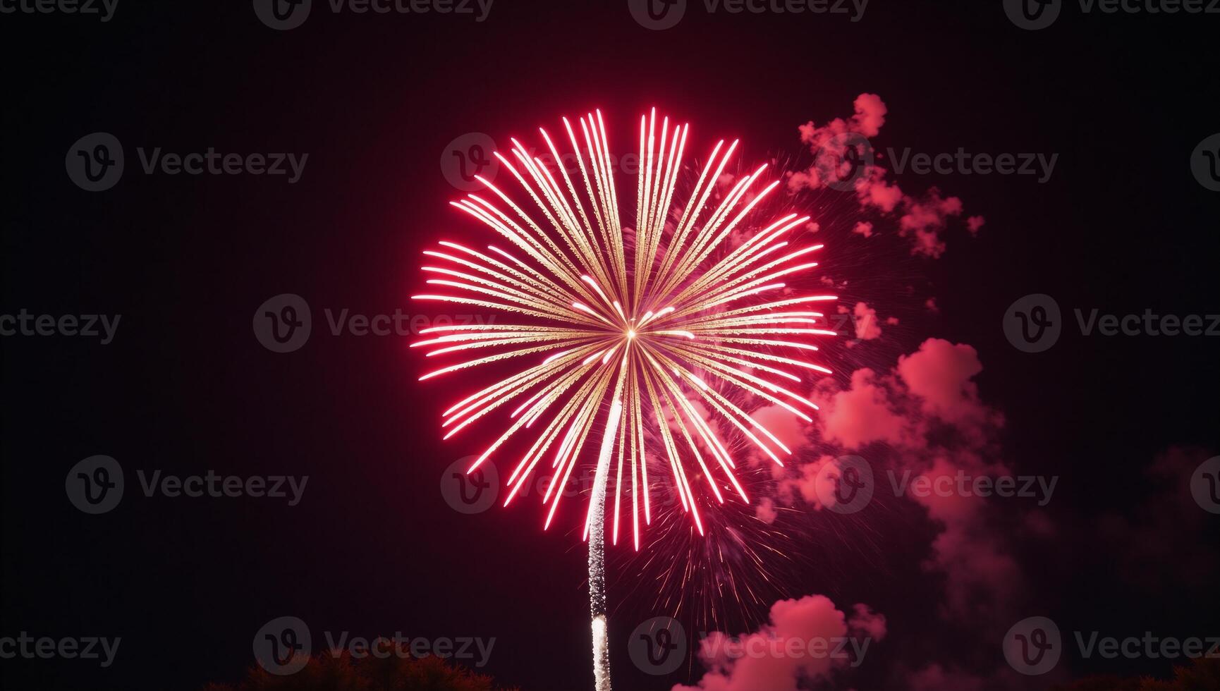 Firework display featuring red and blue explosions on Fourth of July photo
