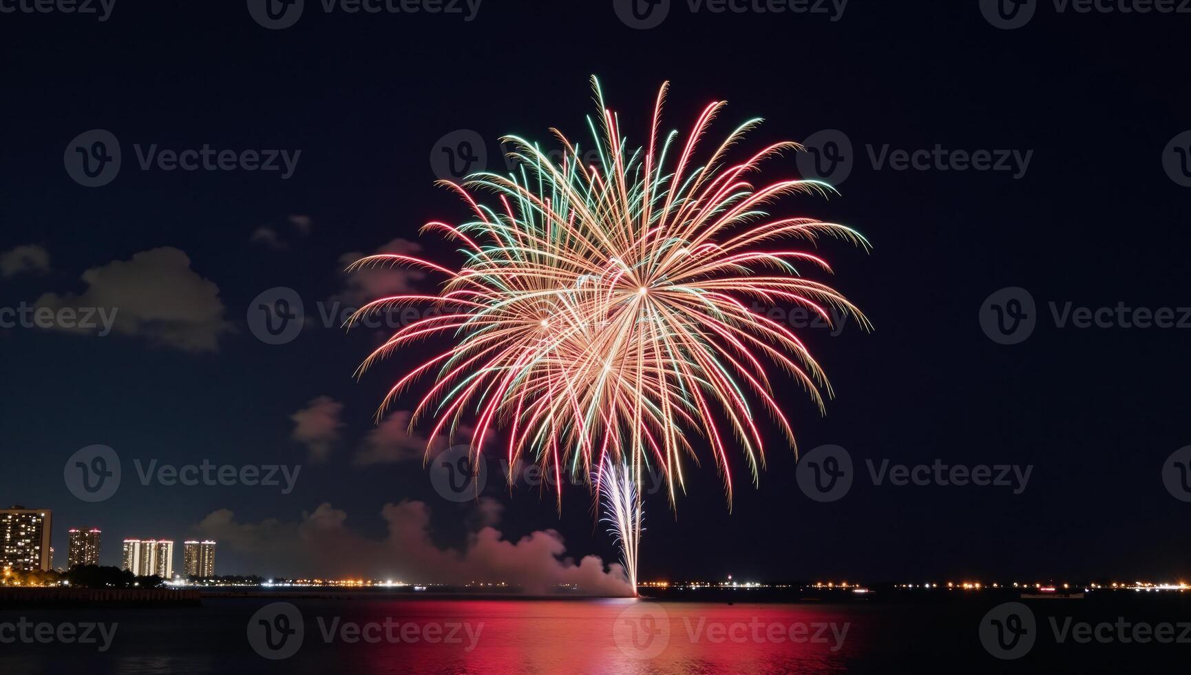 Stunning firework display illuminates night sky with vibrant hues and mesmerizing colors photo