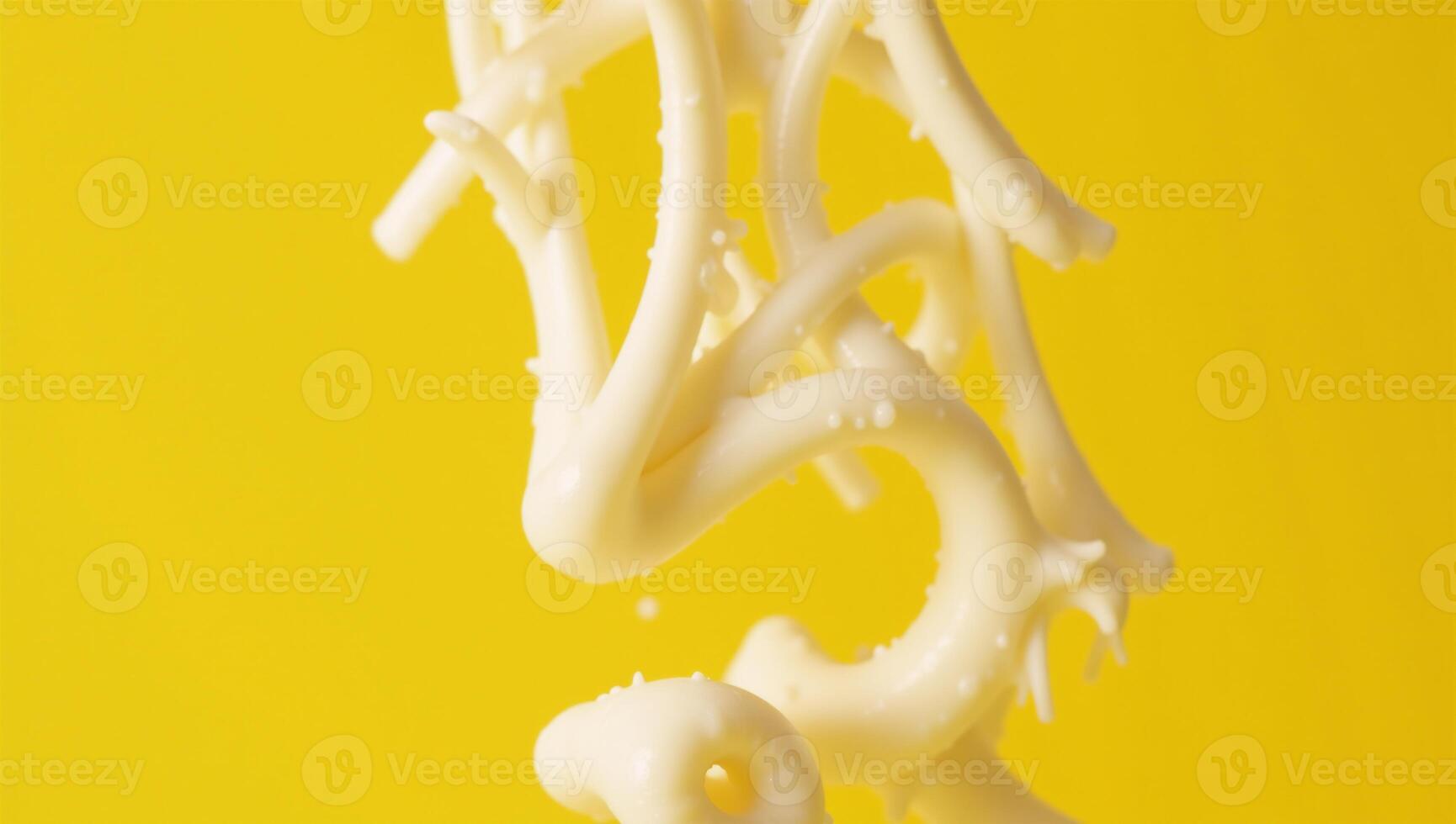 Shredded mozzarella falling on a brightyellow backdrop photo