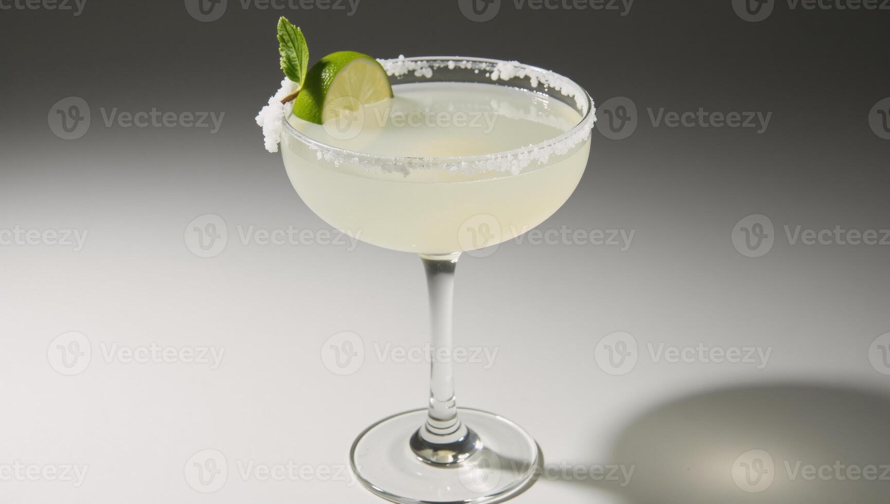 A photorealistic portrait featuring a luminous margarita with salt on its rim photo