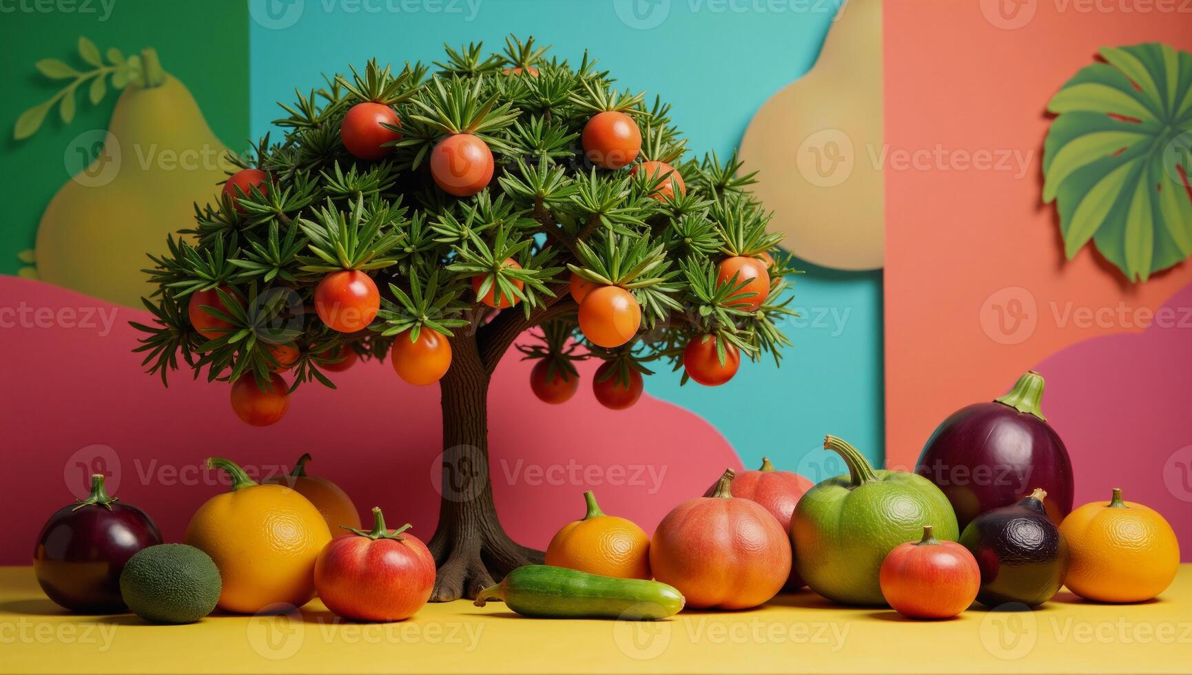 Vibrant abstract depiction of assorted fruitbearing trees as unique art backdrop designs photo
