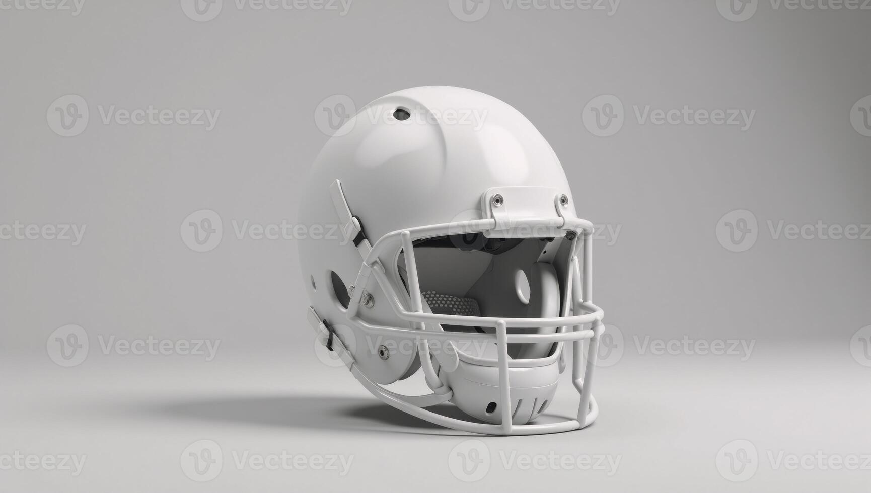 3D rendering of an American football mask with a white helmet isolated against a grey mockup background photo