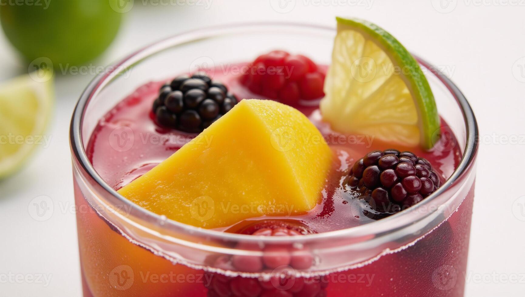 Frozen fruit margaritas featuring berries mangoes and limes as refreshing summer cocktails photo