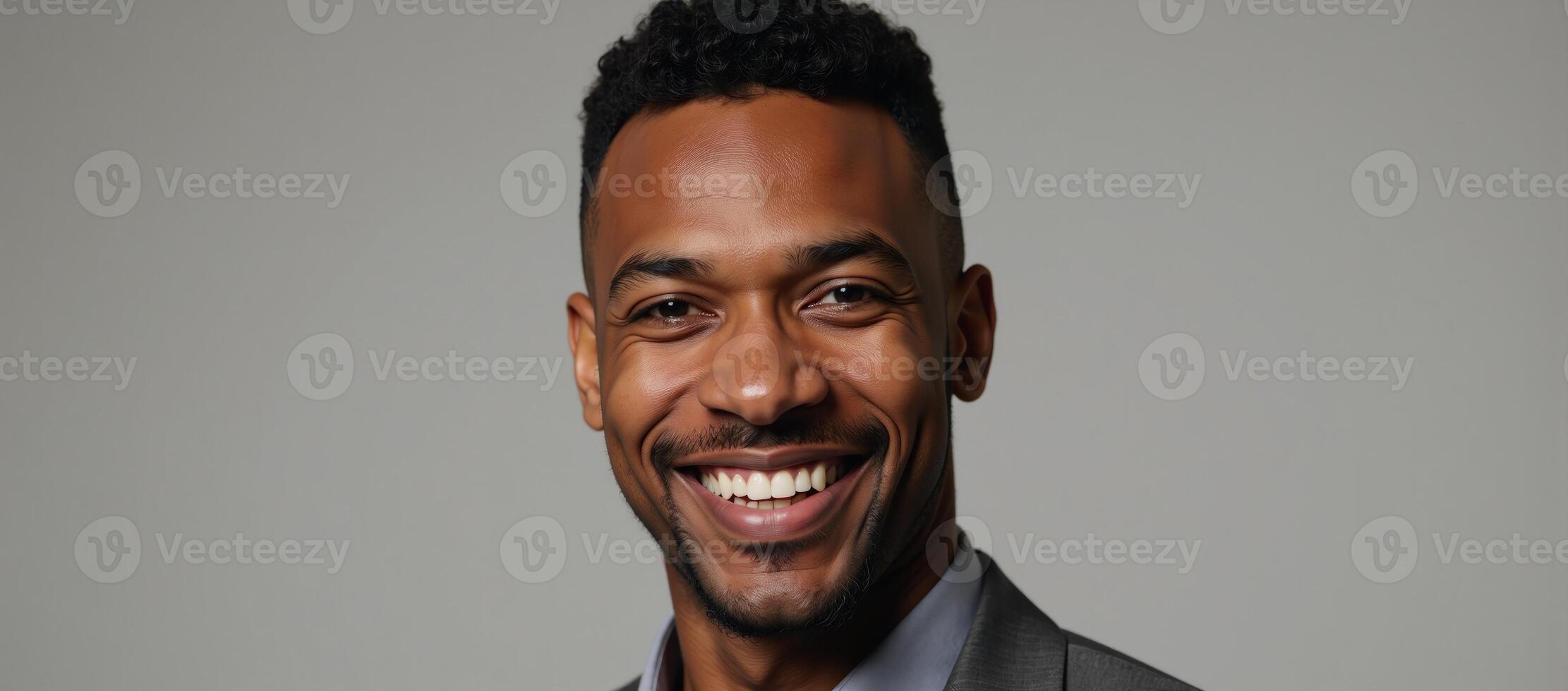 Portrait Smiling African American Man Happy Looking Directly photo
