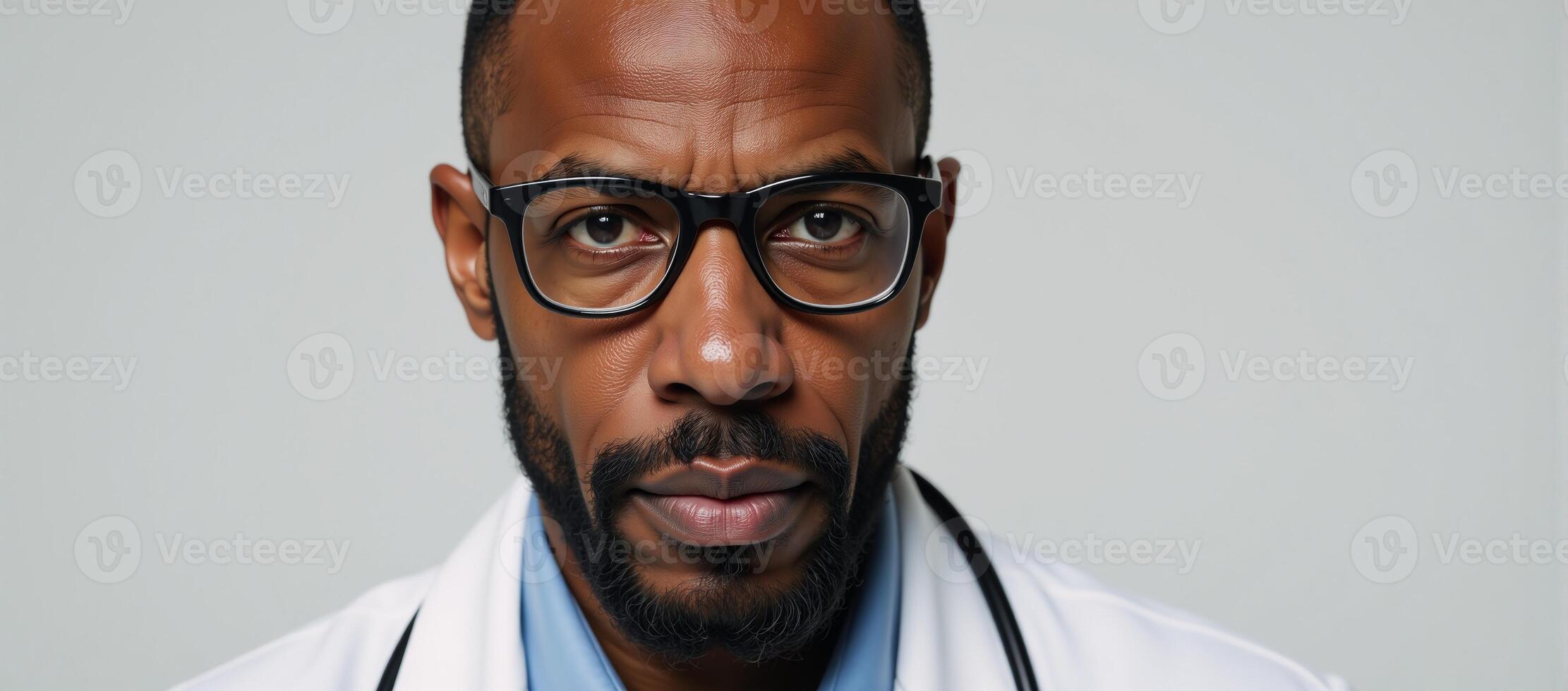 Photorealistic portrait featuring an African American male doctor in glasses photo