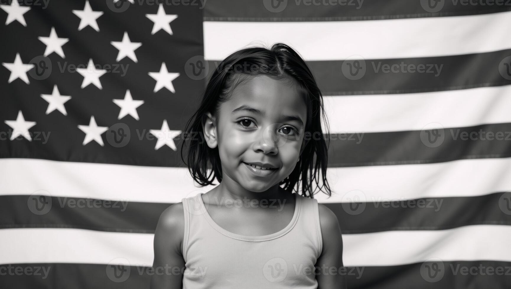 An image featuring an AfricanAmerican girl facing an American flag symbolizing diversity during elections photo