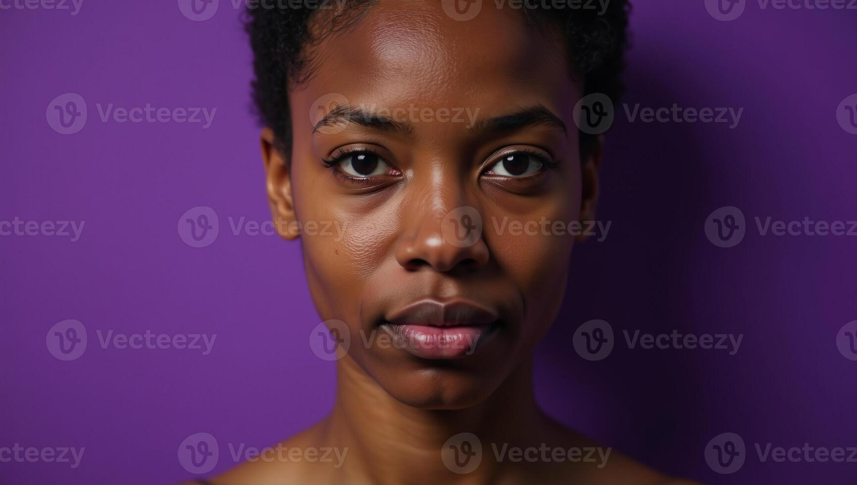 Collection of abstract concepts depicting an African American young woman experiencing feelings of inferiority emptiness despondency apathy and desperation in purple tones photo