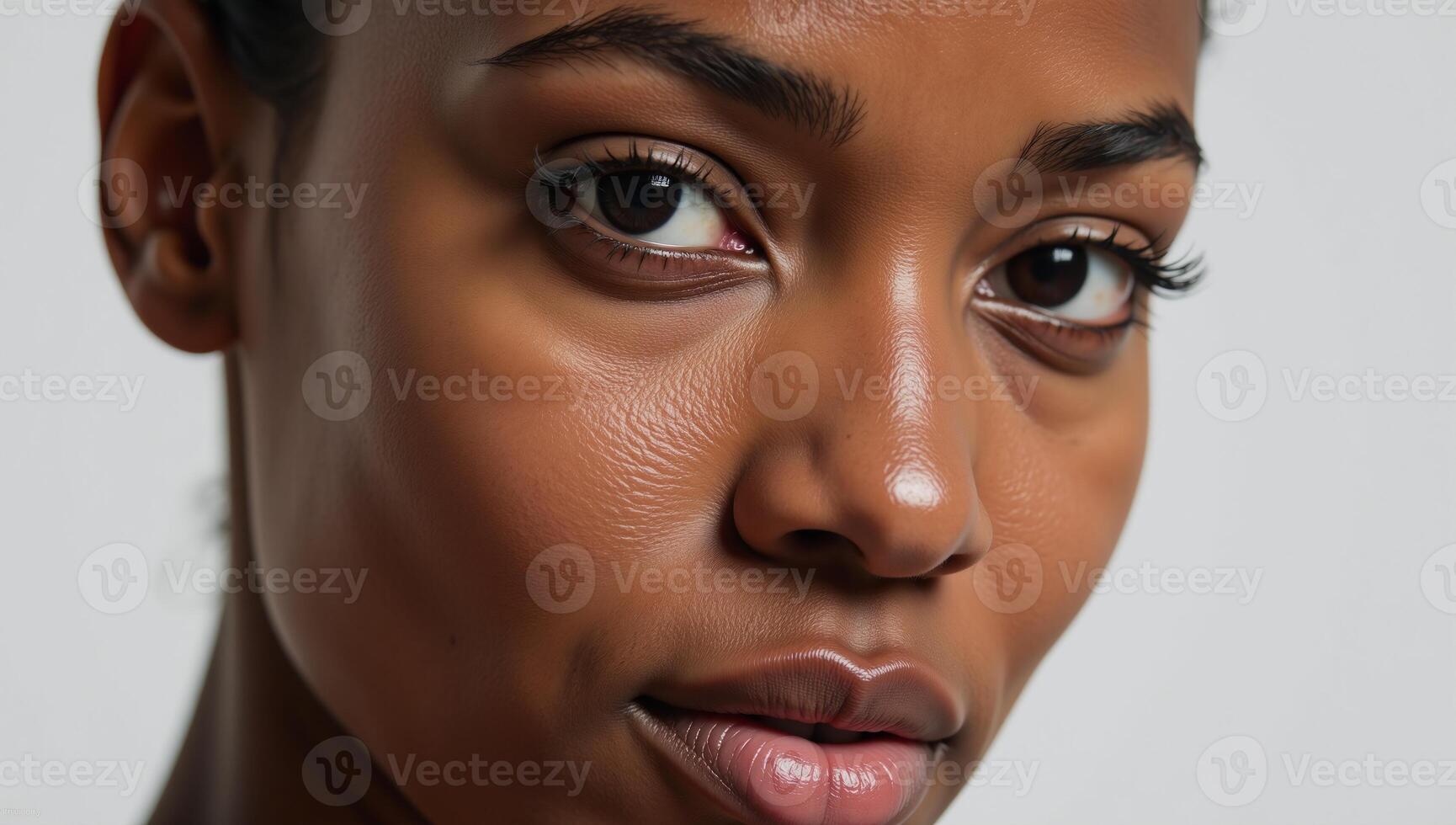 African American woman portrayed realistically with attention to details such as skin texture and facial features photo