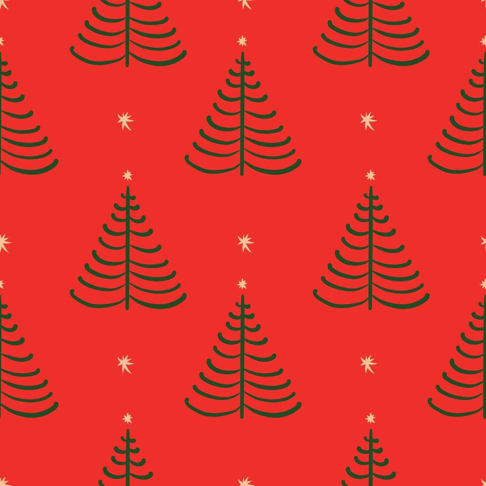 Seamless pattern of Christmas products and Christmas tree. A playful hand-drawn illustration. vector