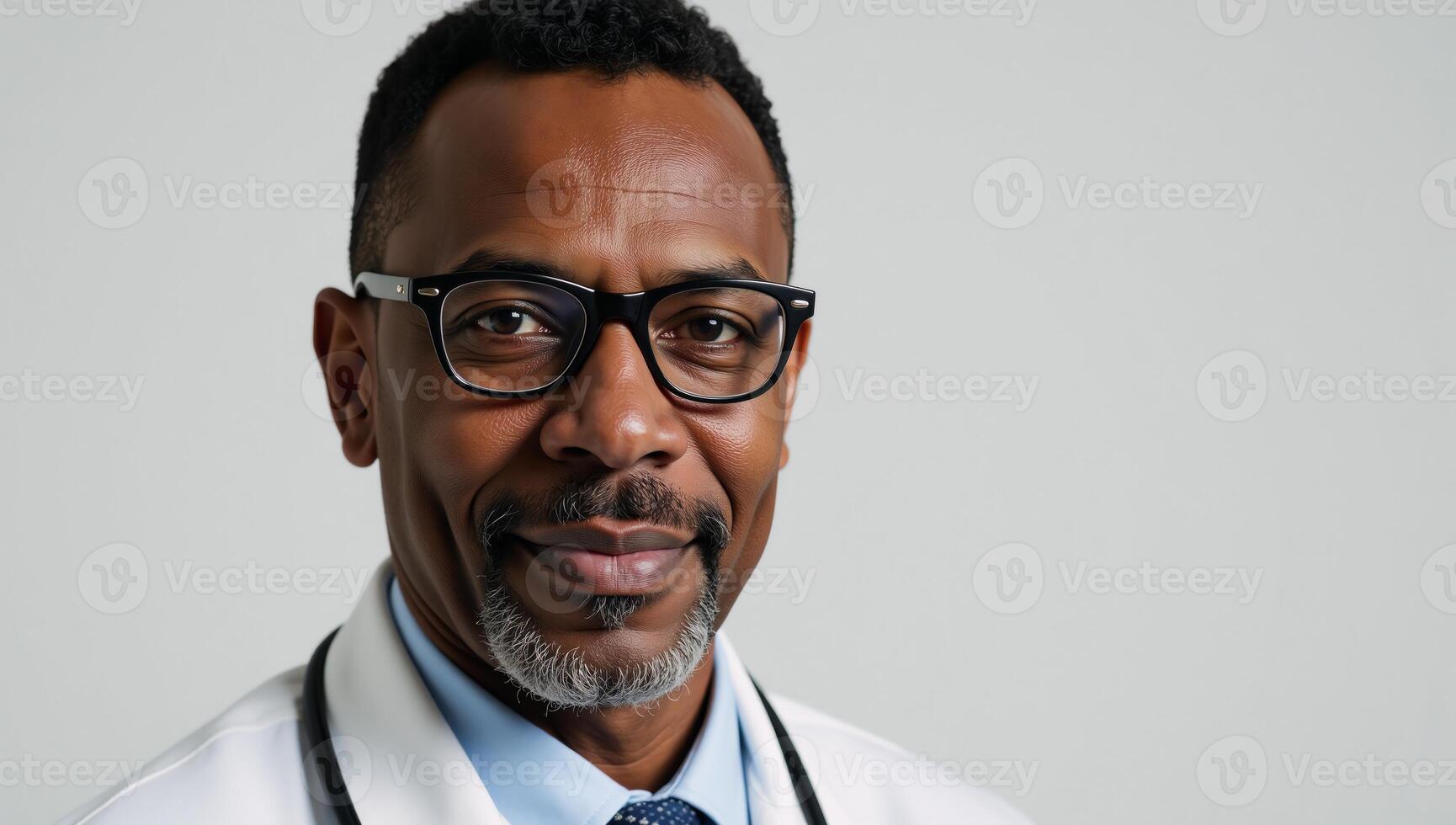 Photorealistic portrait featuring an African American male doctor in glasses photo