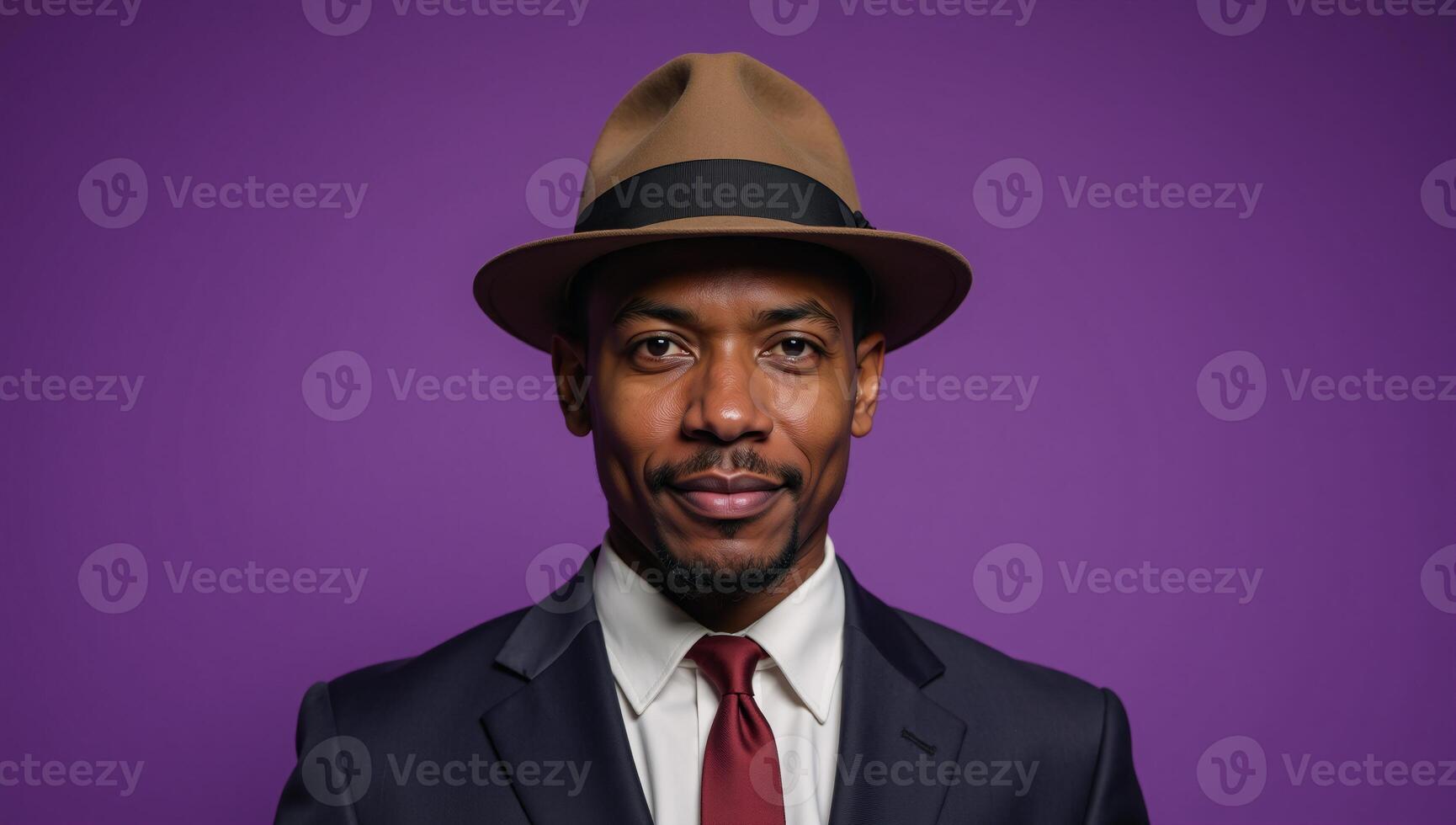 African American man depicted in vintage attire hat suit against a purplish backdrop resembling 1930s40s era workingclass portrait photo