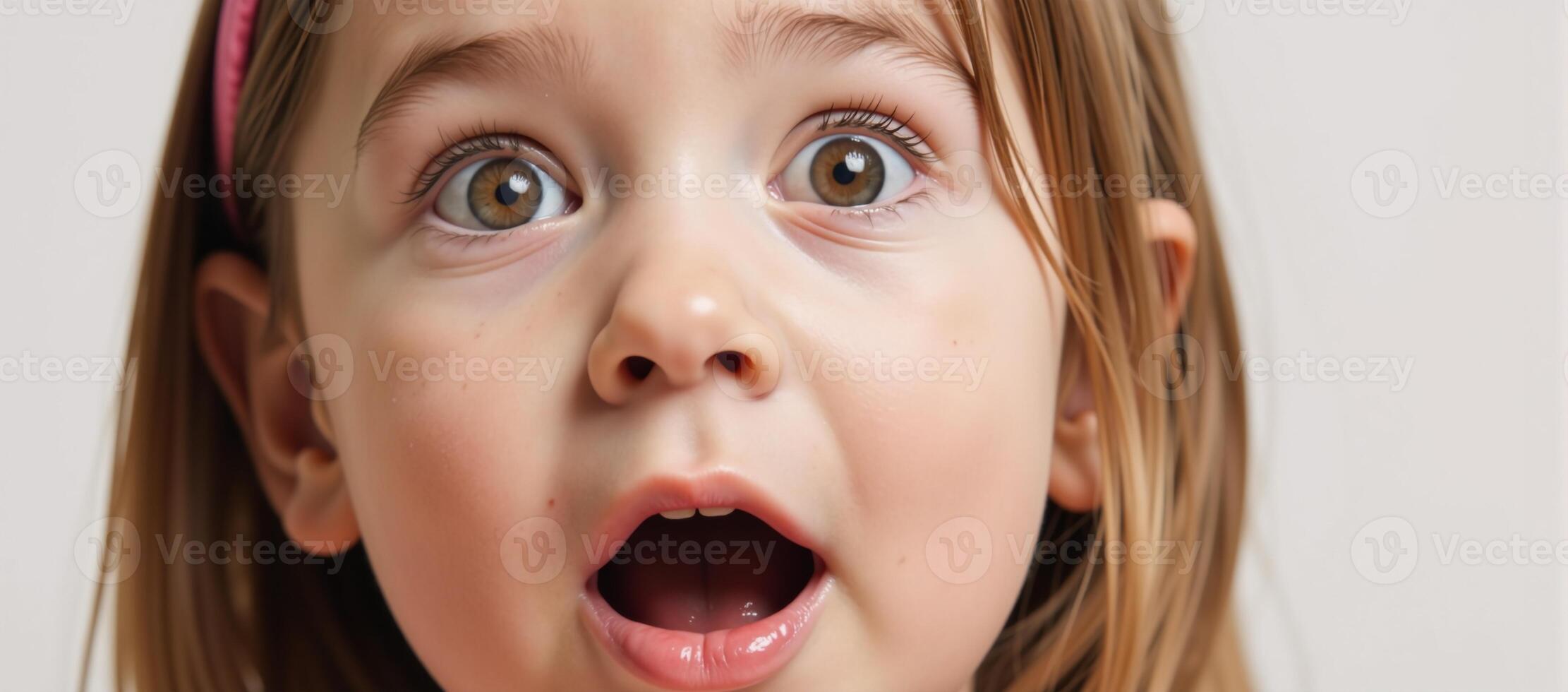 Captivating portrait featuring surprise and wonder on a young Disney character face photo