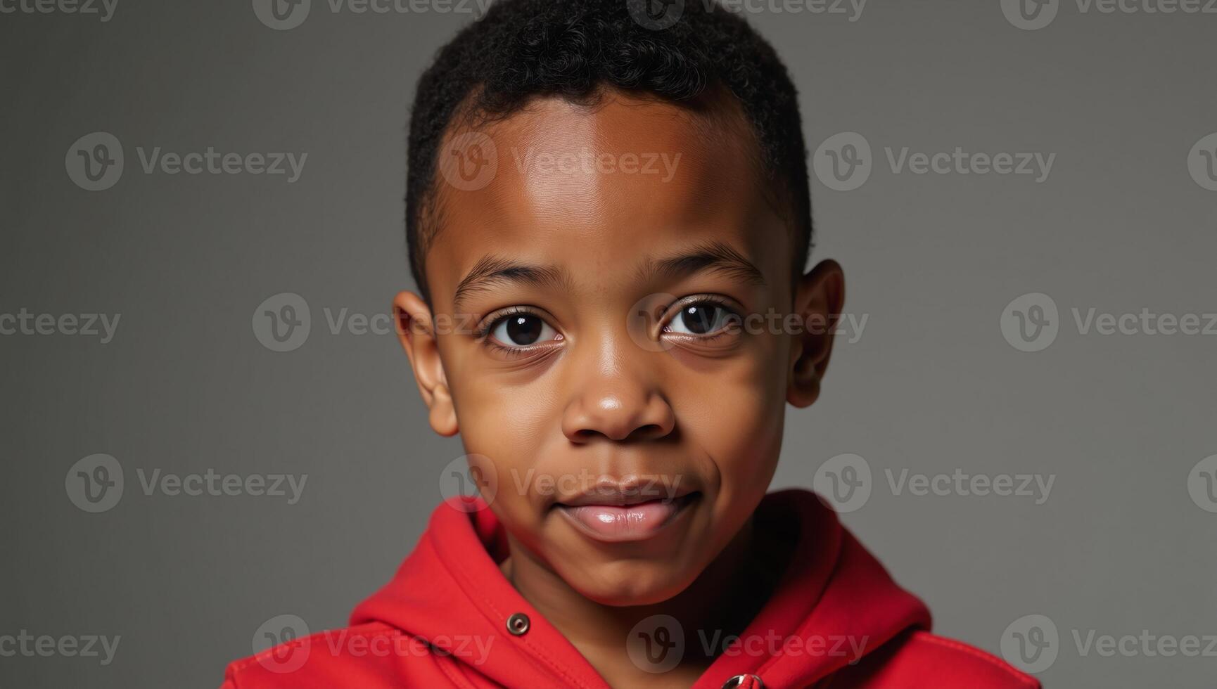 Portrayal of an African American youth wearing a red hoodie photo
