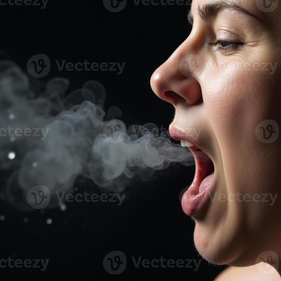 Individual expelling airborne viruses upon coughing photo