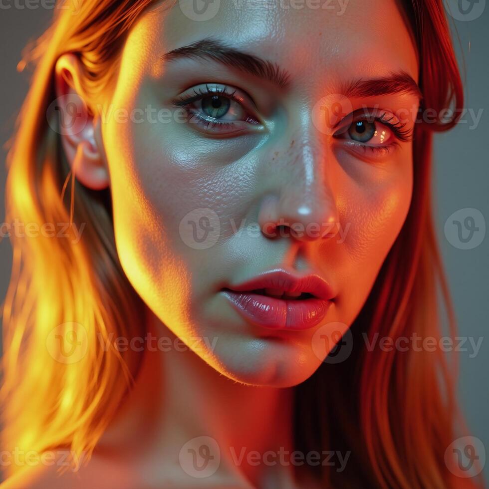 Vibrantlight wave portrait of serene Disney princesss face photo