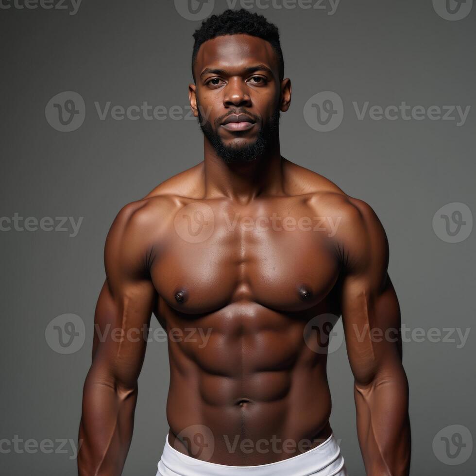 A powerful portrait showcases an accomplished African American football player with confidence photo